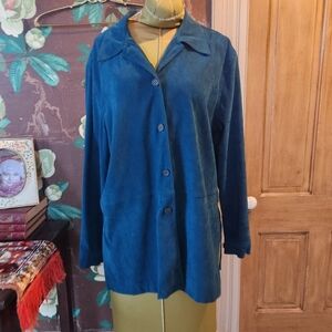 Bentley Faux Suede Button-Front Teal Blue Long Top Or Shacket, Size 14